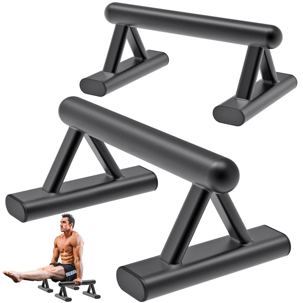 ProGrip Steel Parallettes Workout Set in black, angled side-view showing non-slip mats and alloy steel tubing.