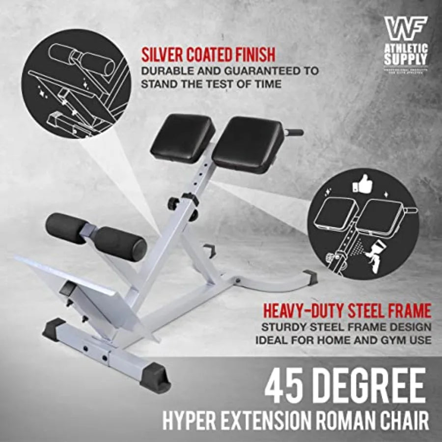 45 Degree Roman Chair Glutes Hamstring Workout Equipment for Muscle Strength Training Fitness with Dip Station Adjustable Hyper